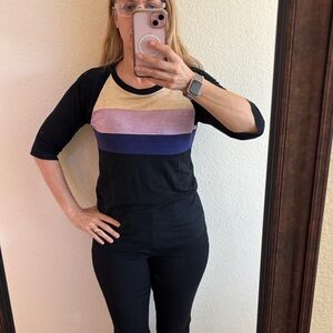 Isabel Marant Black and Purple Striped Long Sleeve Tee